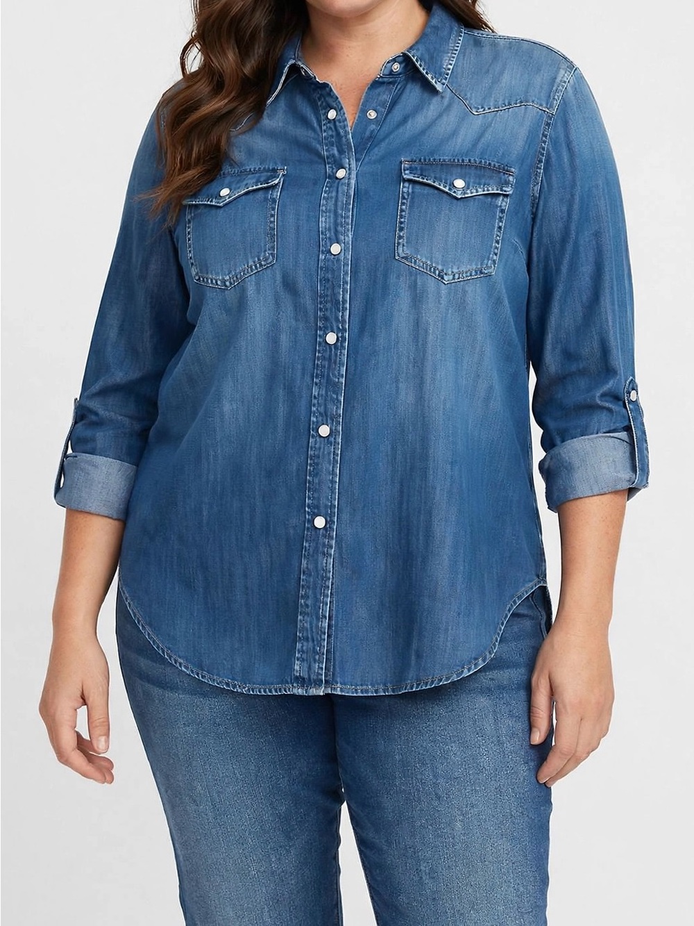 Lane Bryant Chambray Button-Front Shirt - Light Blue
